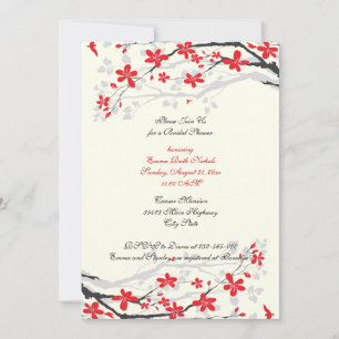 Magnolia branch red bridal shower invitation