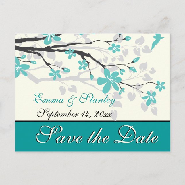 Magnolia branch turquoise wedding Save the Date Announcement Postcard (Front)