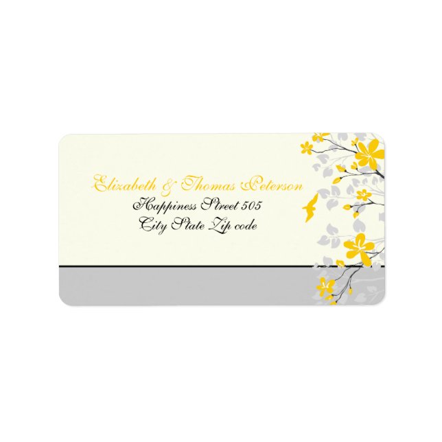 Magnolia branch yellow, grey wedding custom label (Front)