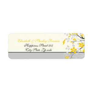 Magnolia branch yellow, grey wedding custom label