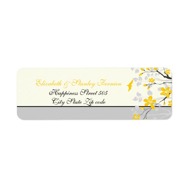 Magnolia branch yellow, grey wedding custom label (Front)