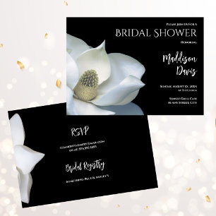 Magnolia Bridal Shower Elegant Black and White Invitation