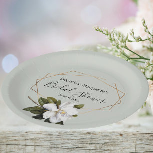 Magnolia Bridal Shower with Gold and Sage Paper Plate