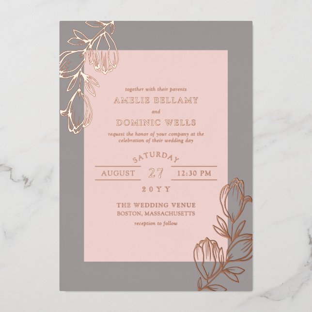 Magnolia Buds Blush Grey Rose Gold Wedding (Front)