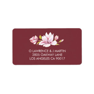 Magnolia Burgundy Floral Watercolor Label