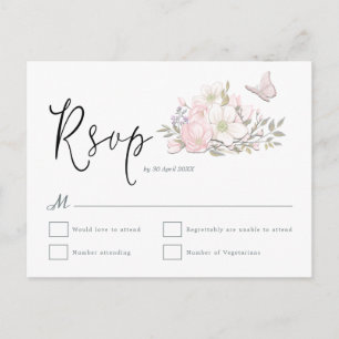 Magnolia Butterfly Watercolors Script Wedding RSVP Postcard