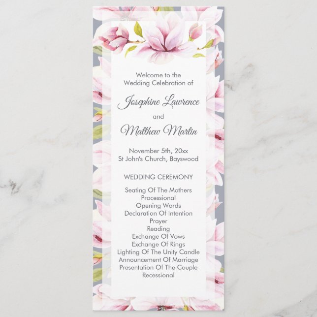 Magnolia Charm Floral Wedding Ceremony Programme (Front)
