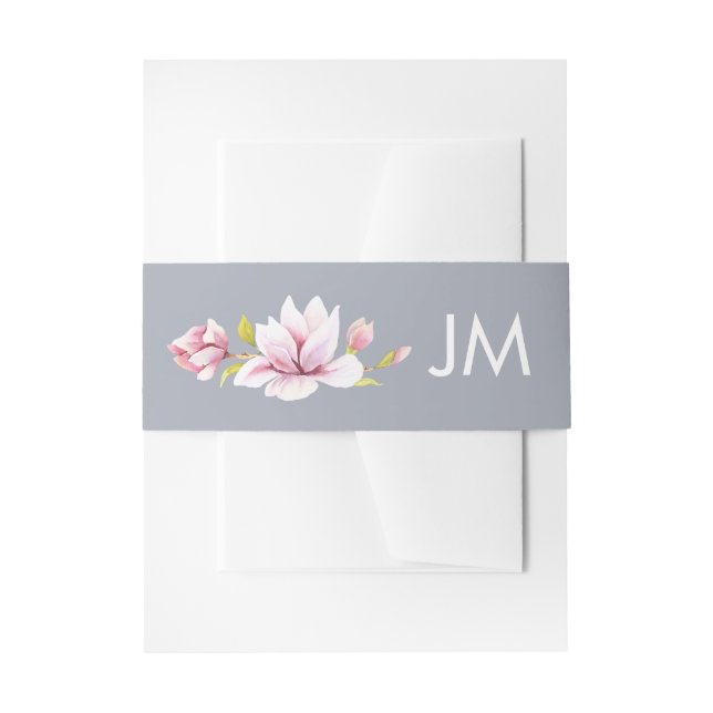 Magnolia Charm Monogram Floral Wedding Invitation Belly Band (Front Example)