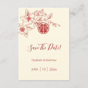 Magnolia Chinese Wedding Save The Date Card