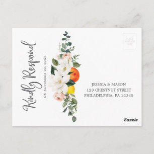 Magnolia Citrus Floral Wedding RSVP Postcard