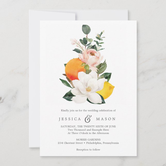 Magnolia Citrus Wedding Invitation (Front)