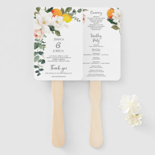 Magnolia Citrus Wedding Program Fan Editable Back