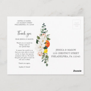 Magnolia Citrus Wedding Thank You Postcard