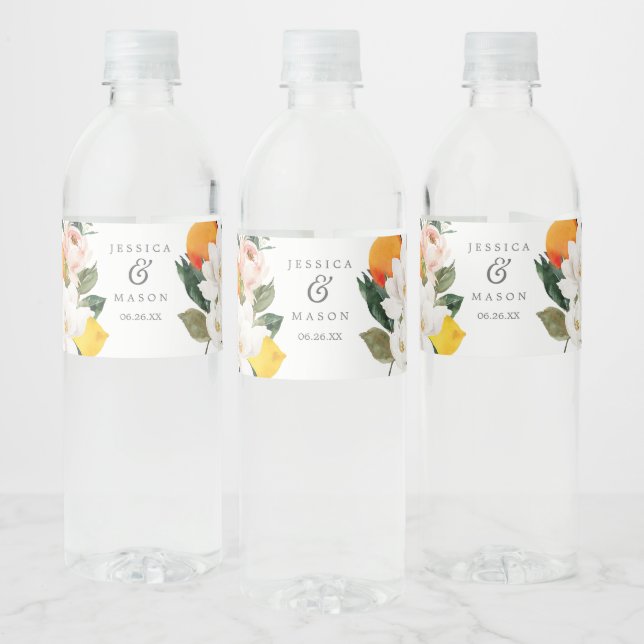 Magnolia Citrus Wedding Water Bottle Labels (Bottles)