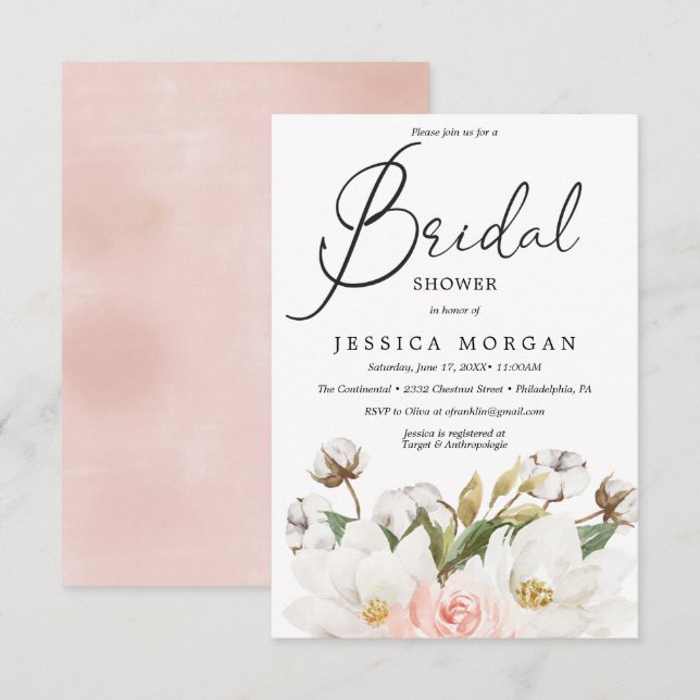 Magnolia Cotton Bridal Shower Invitation Card (Front/Back)