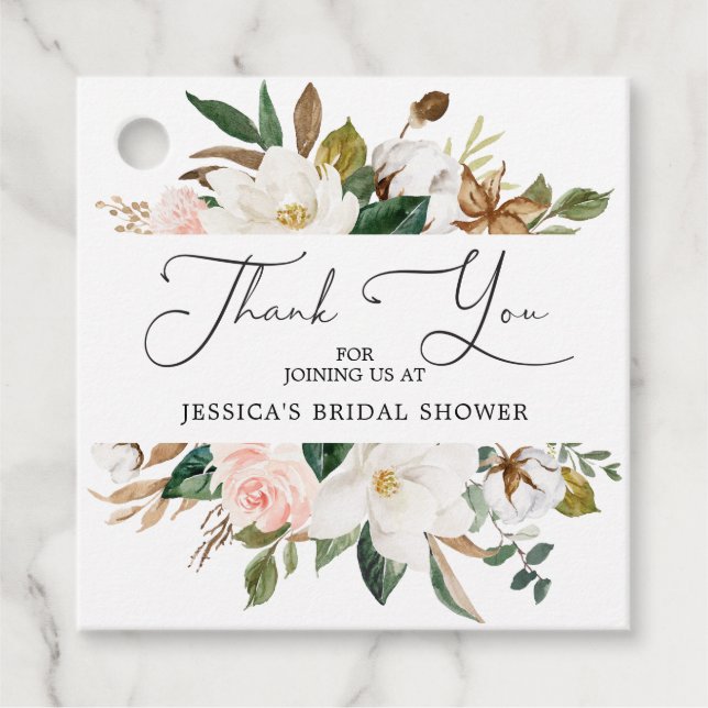 Magnolia Cotton Bridal Shower Thank You Favour Tag (Front)