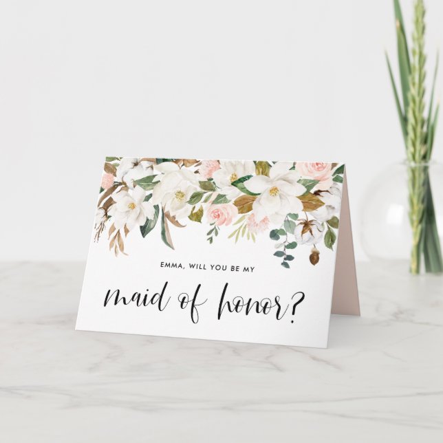 Magnolia Cotton Garland Be My Maid of Honour Card (Front)