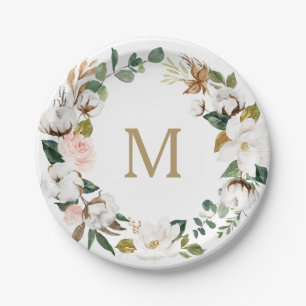 Magnolia Cotton Monogram Paper Plates