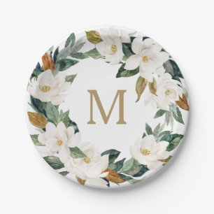 Magnolia Cotton Monogram Paper Plates