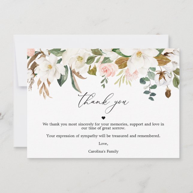 Magnolia Cotton Thank You Card Celebration Of Life (Front)