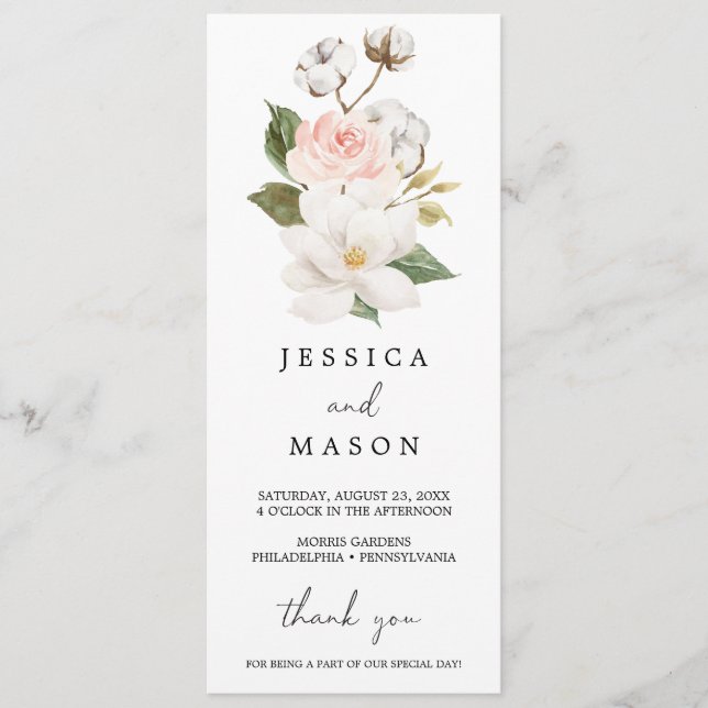 Magnolia Cotton Wedding Program Programme (Front)