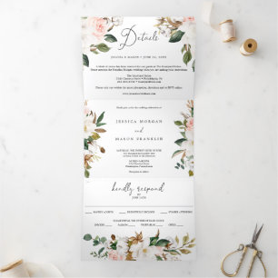 Magnolia Cotton Wedding Tri-Fold Invitations RSVP
