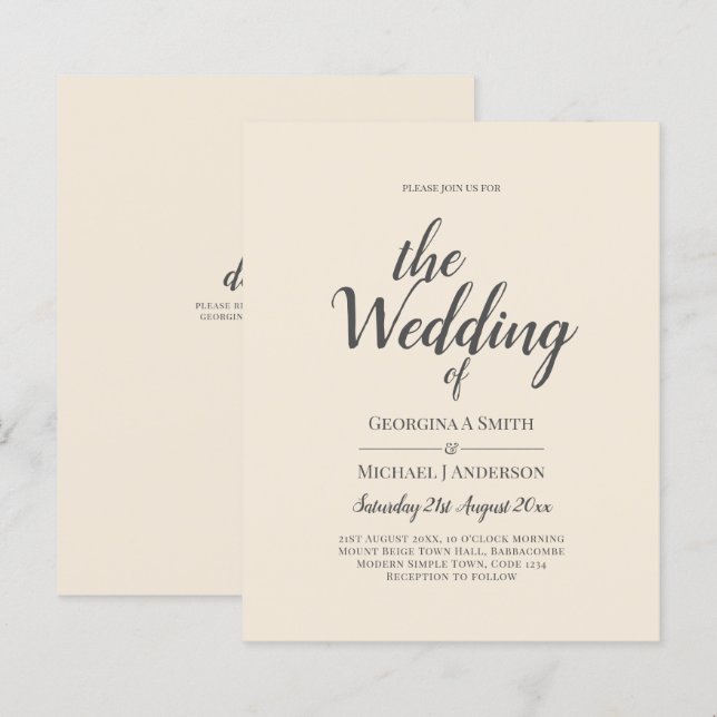 Magnolia Cream Modern Wedding Typography (Front/Back)