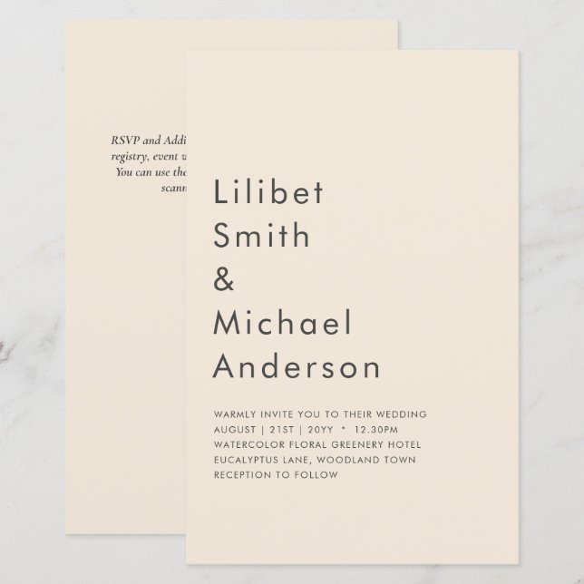 Magnolia Cream Modern Wedding Typography (Front/Back)
