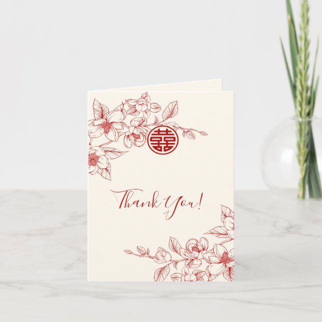 Magnolia Cream Photo Chinese Wedding Thank You (Front)