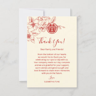 Magnolia Cream Red Chinese Wedding Thank You Card