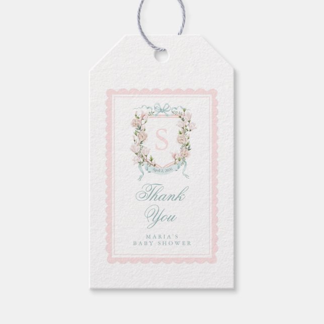 Magnolia Crest Favour Tag | Pink Scalloped Bow (Front)
