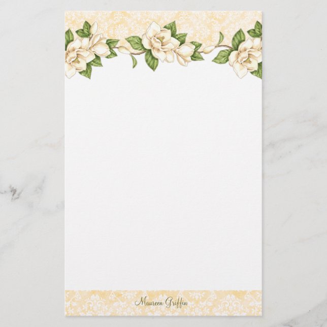 Magnolia- Damask Personalised Writing Paper (Front)