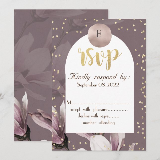 Magnolia Diamonds Monogram RSVP  Invitation (Front/Back)