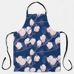 Magnolia Elegance: Navy Spring Bloom Apron