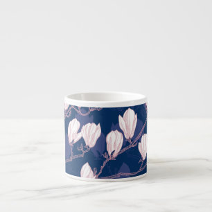 Magnolia Elegance: Navy Spring Bloom Espresso Cup