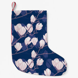 Magnolia Elegance: Navy Spring Bloom Small Christmas Stocking