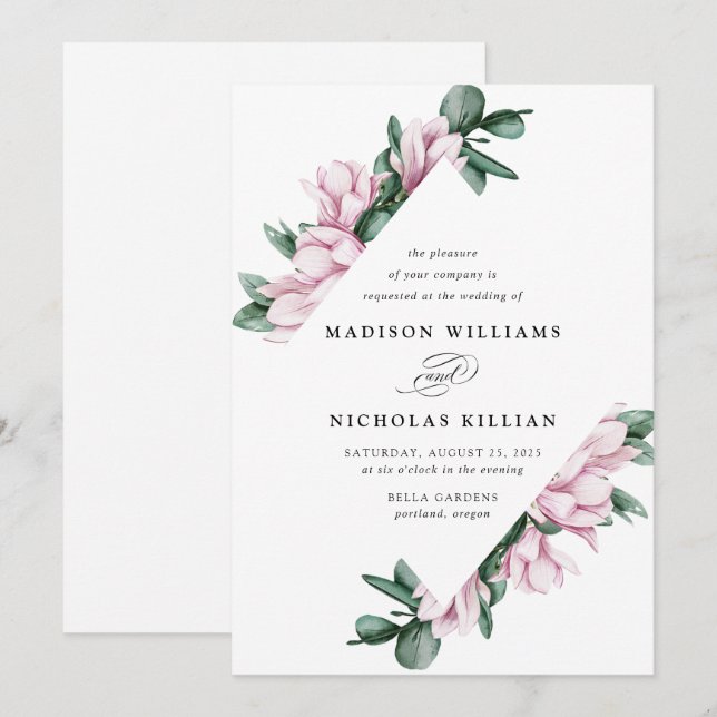 Magnolia & Eucalyptus | Floral Frame Wedding Invitation (Front/Back)