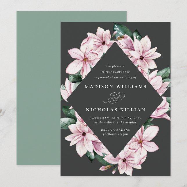 Magnolia & Eucalyptus | Floral Frame Wedding Invitation (Front/Back)