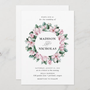 Magnolia & Eucalyptus   Floral Wreath Wedding Invitation