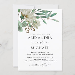 Magnolia Eucalyptus Photo Elegant Wedding Invitation