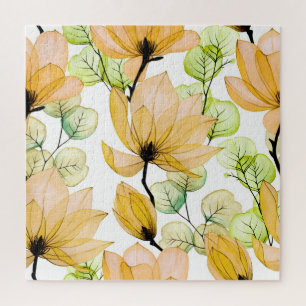 Magnolia Eucalyptus: Watercolor Seamless Print Jigsaw Puzzle