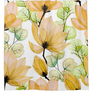 Magnolia Eucalyptus: Watercolor Seamless Print Shower Curtain
