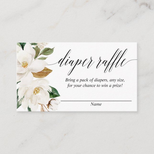 Magnolia floral baby shower diaper raffle cards (Front)