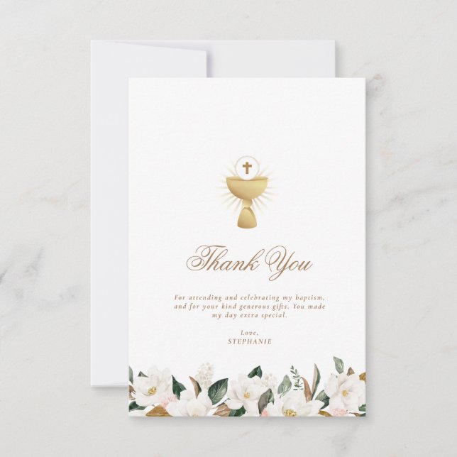 magnolia floral baptism thank you card (Front)