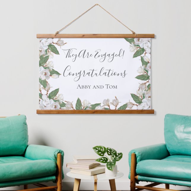 Magnolia Floral Botanical Engagement Banner Hanging Tapestry (Living Room)