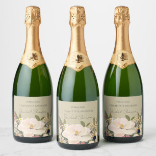 Magnolia Floral Bouquet Bridal Shower Sparkling Wine Label