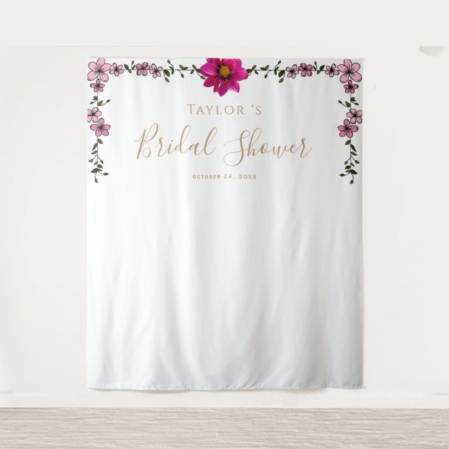 Magnolia Floral Bridal Shower Backdrop Tapestry (Front)