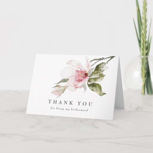 Magnolia Floral Bridesmaid Thank You Card (Front)