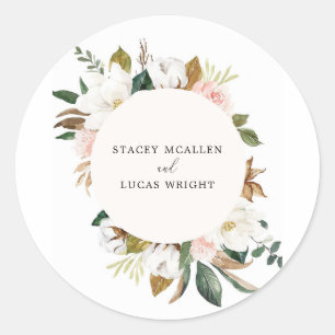 Magnolia Floral Classic Round Sticker