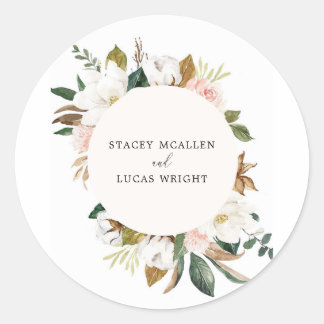 Magnolia Floral Classic Round Sticker